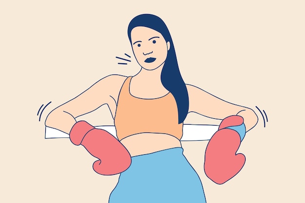 Ilustraciones de la bella boxeadora descansan después de un combate de boxeo