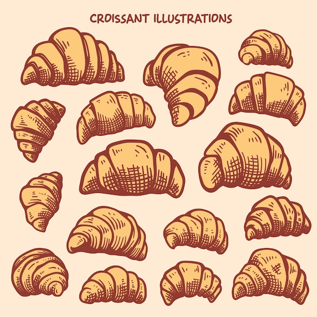 Vector ilustraciones de bocetos de croissants vectorizados dibujados a mano