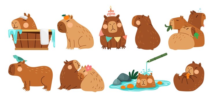 Vector ilustraciones de bonitos capibaras