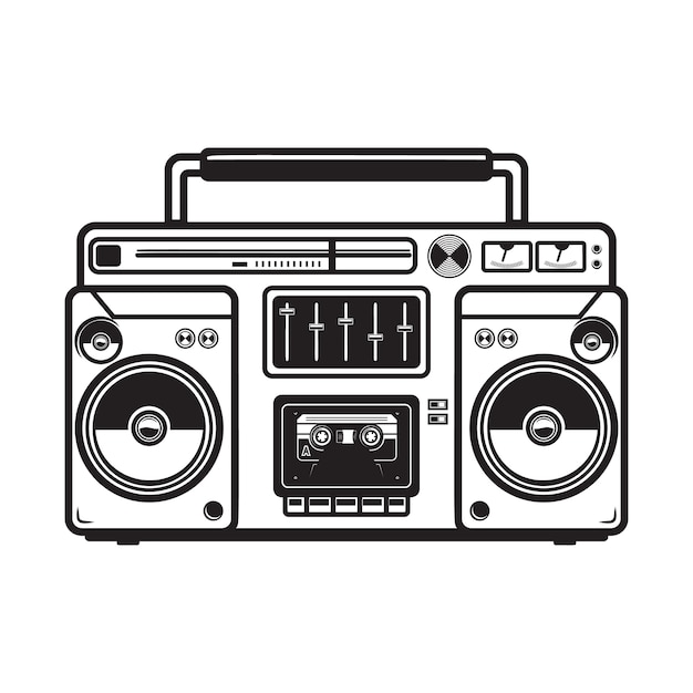 Ilustraciones de boombox sobre fondo blanco. elemento de logotipo, etiqueta, emblema, letrero, insignia, cartel, camiseta. imagen