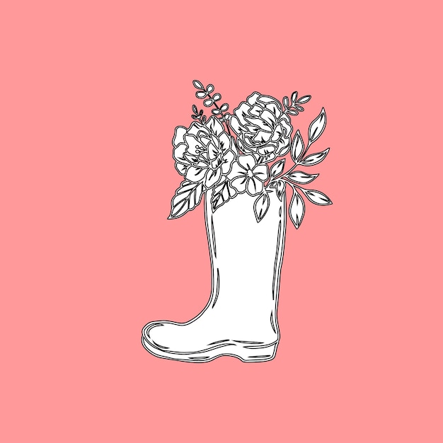 Vector ilustraciones de botas con flor vector blanco y negro