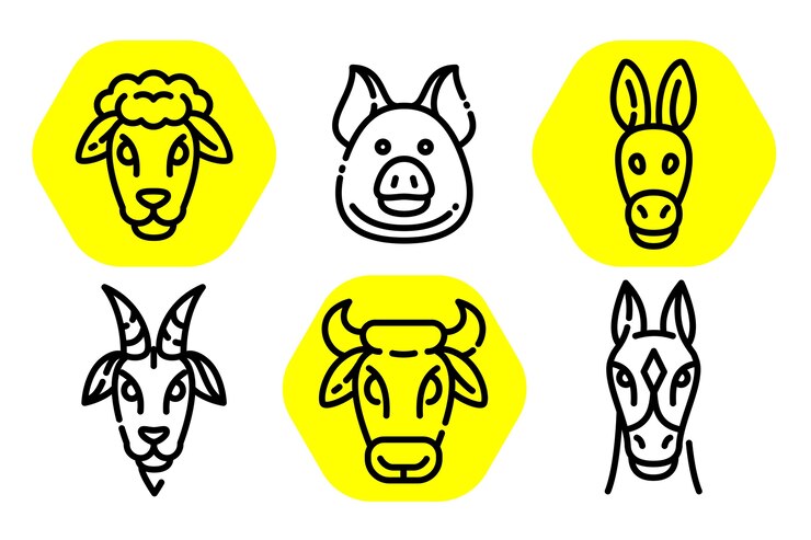 Ilustraciones de cabeza de bosquejo animal.