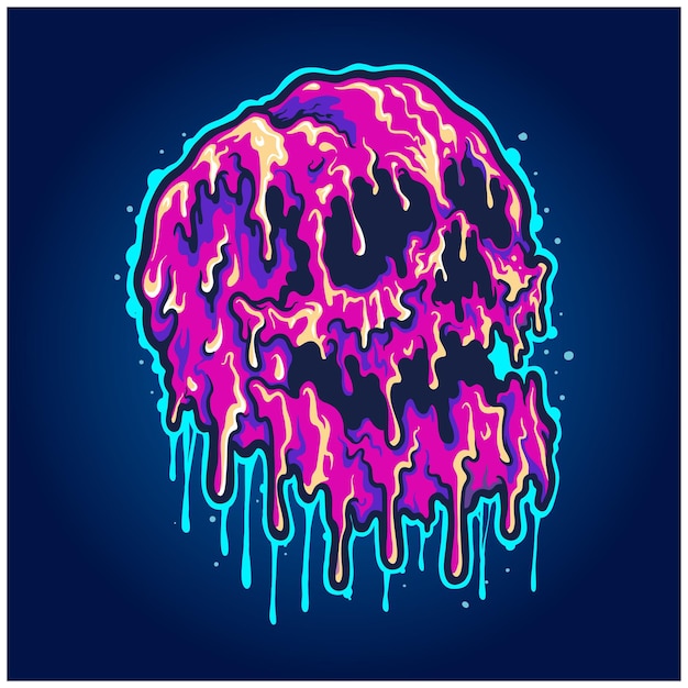 Ilustraciones de calaveras derretidas aterradoras Ilustraciones vectoriales coloridas para su trabajo Logo mascota mercancía camisetas pegatinas y diseños de etiquetas carteles tarjetas de felicitación publicidad empresa comercial o marcas