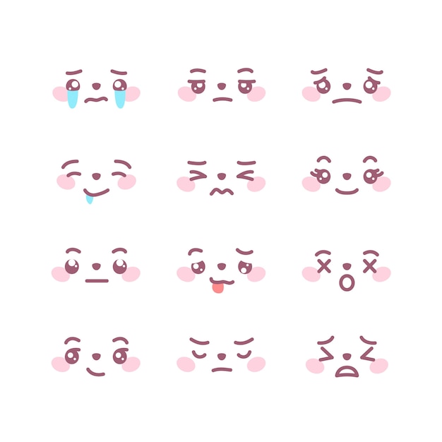 Vector ilustraciones de caras kawaii dibujadas a mano