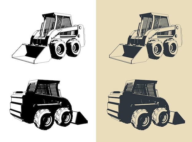 Ilustraciones de las cargadoras de skidsteer
