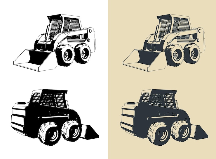 Vector ilustraciones de las cargadoras de skidsteer