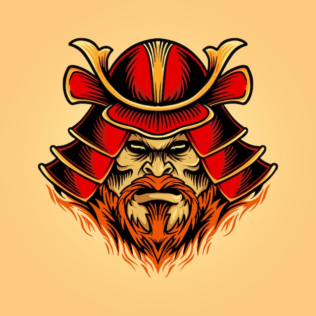 Ilustraciones un casco de guerrero shogun máscara de samurai