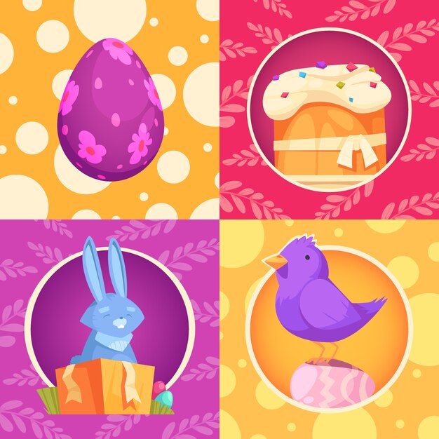 Ilustraciones de la celebración de la Pascua en estilo plano