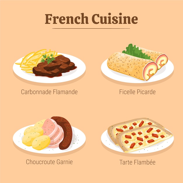 Vector ilustraciones de cocina francesa dibujadas a mano