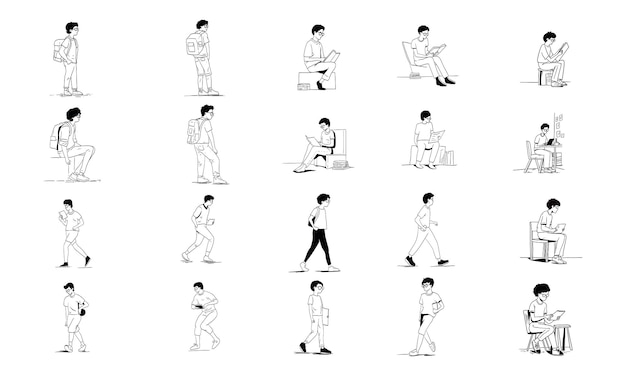 ilustraciones de la colección de mochilero masculino