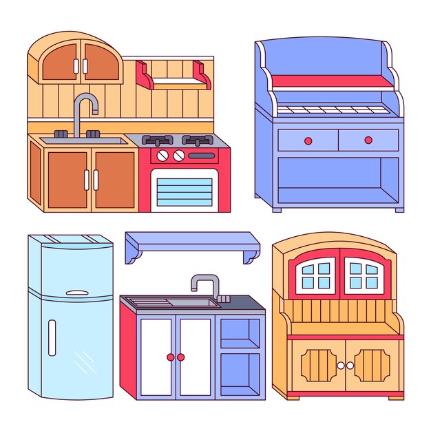 Ilustraciones de colecciones de muebles dibujadas a mano