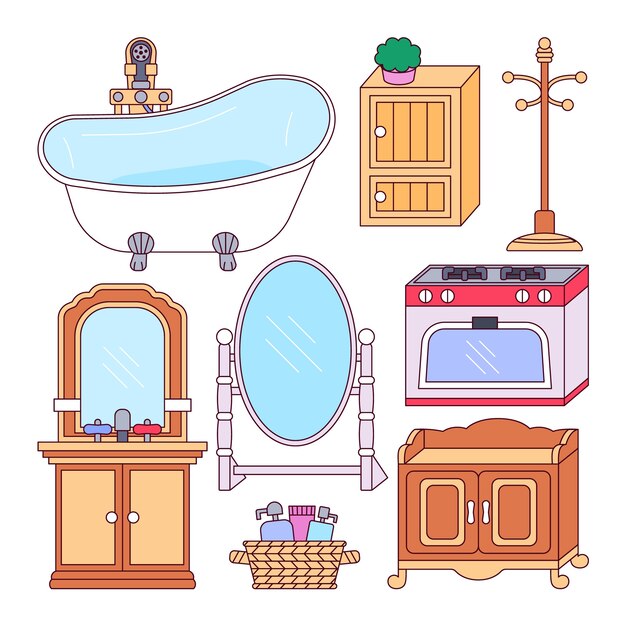 Ilustraciones de colecciones de muebles dibujadas a mano
