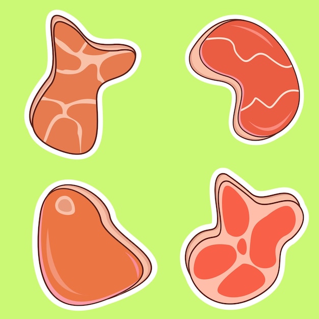 Ilustraciones de color de dibujos animados de carne fresca conjunto vector de carnicería