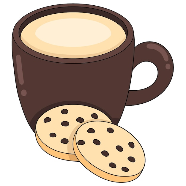 Vector ilustraciones a color plano de comida y bebidas un vaso de café capuchino con galletas y galletas