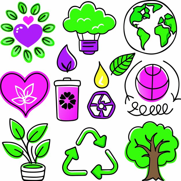 Ilustraciones coloridas dibujadas a mano de conceptos ecológicos