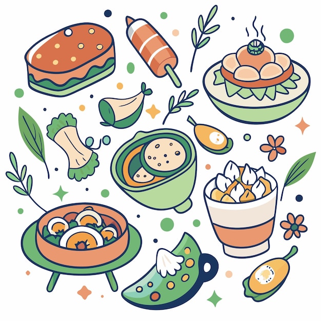 Ilustraciones coloridas de dibujos animados de comida