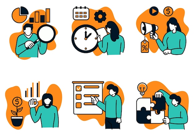 Ilustraciones de conceptos de negocios Conjunto de ilustraciones vectoriales de personas en varias actividades