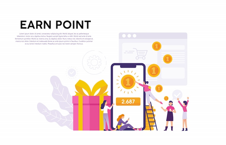 Vector ilustraciones conceptuales de consumidores o usuarios que obtienen puntos y recompensas de proveedores de servicios