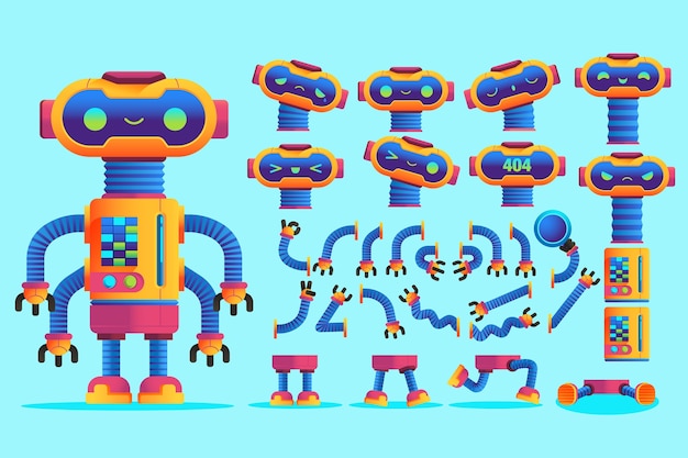 Vector ilustraciones de constructor de personajes de robot degradado