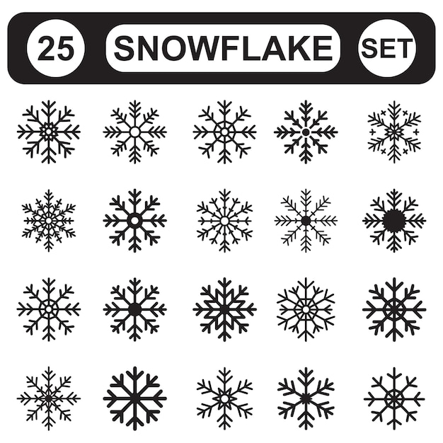 Ilustraciones de copos de nieve Clipart aislado 25 Conjunto de iconos de copo de nieve