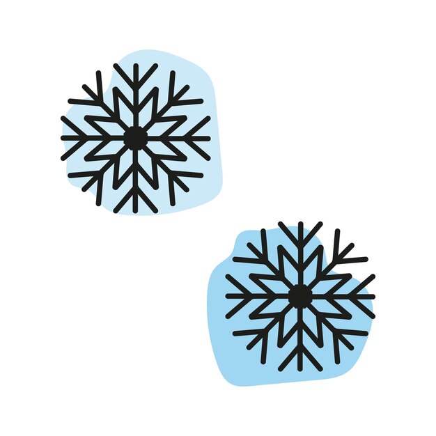 Ilustraciones de copos de nieve dibujadas a mano sobre un fondo azul Elementos decorativos de la temporada de invierno