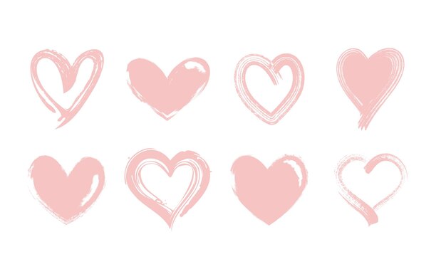 Ilustraciones de corazones hechas con trazos de pincel Corazones vectoriales para el día de San Valentín