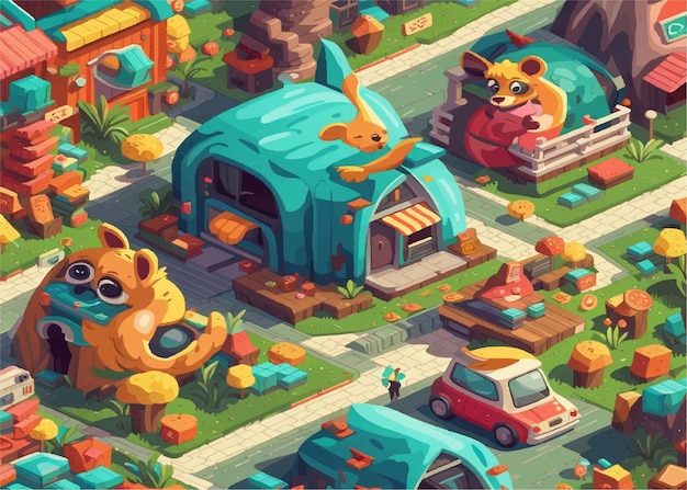 Ilustraciones de cute animal city