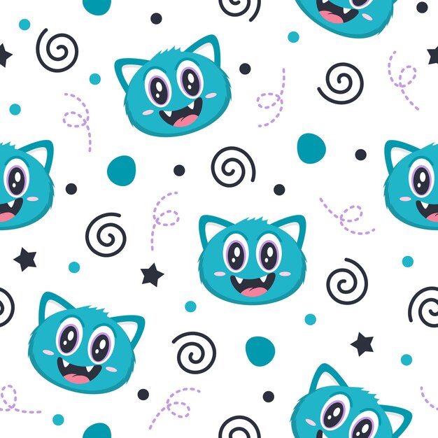 Ilustraciones de cute blue monster art pattern