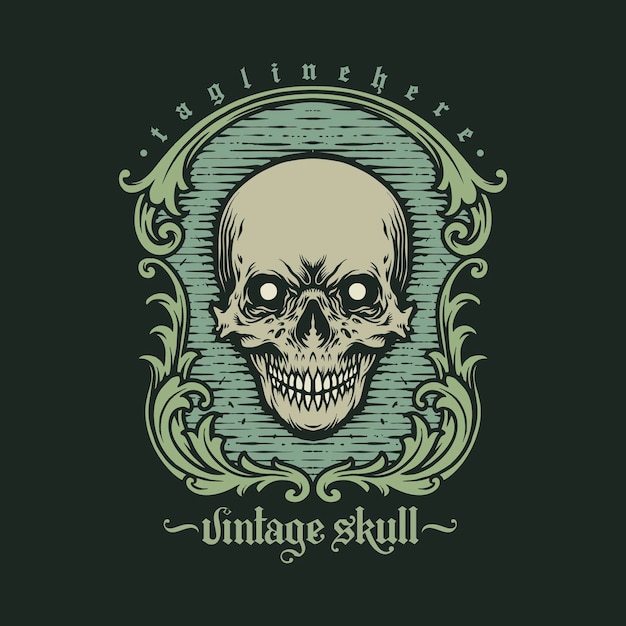 Ilustraciones decorativas de estilo grabado de calavera vintage