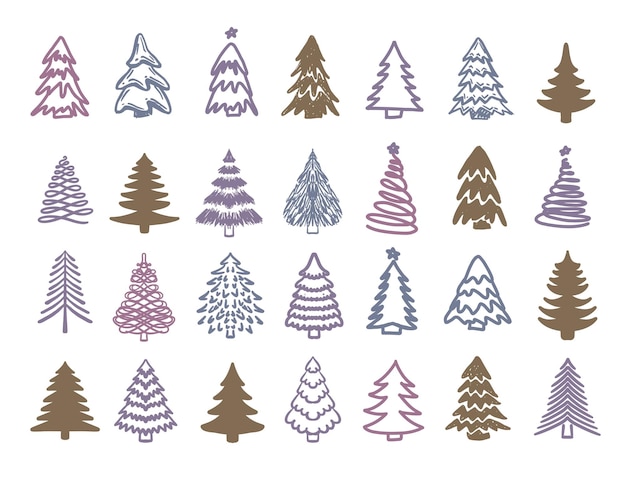 Ilustraciones dibujadas a mano del árbol de Navidad. Vector.