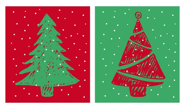 Ilustraciones dibujadas a mano del árbol de Navidad. Vector.