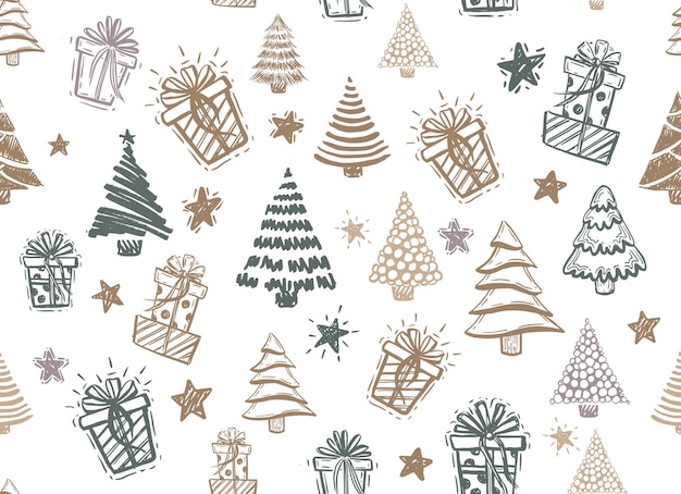 Ilustraciones dibujadas a mano del árbol de Navidad. Vector.