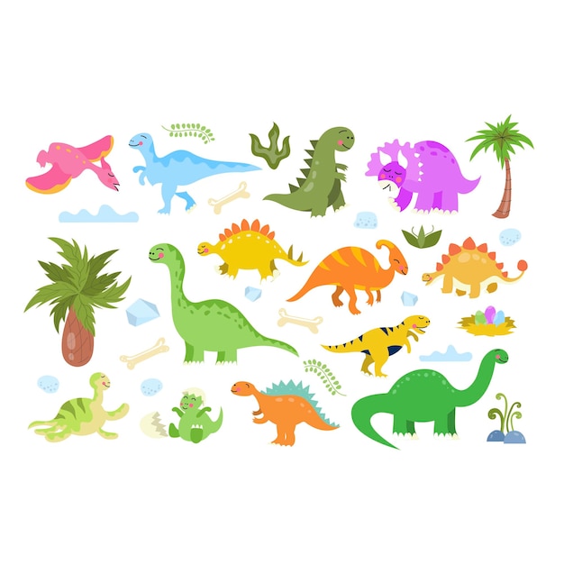 Ilustraciones dibujadas a mano de dinosaurios