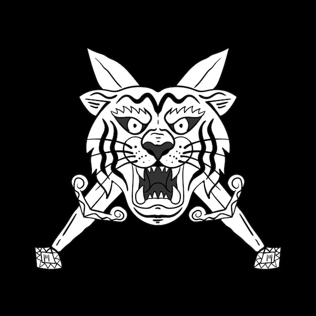 Ilustraciones dibujadas a mano con espada de tigre para el diseño de ropa, chaquetas, carteles, pegatinas, etc.