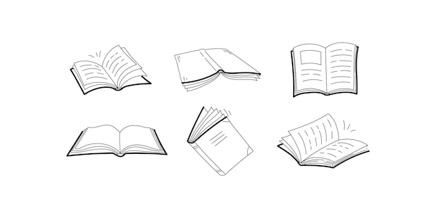 Ilustraciones dibujadas a mano de libros abiertos