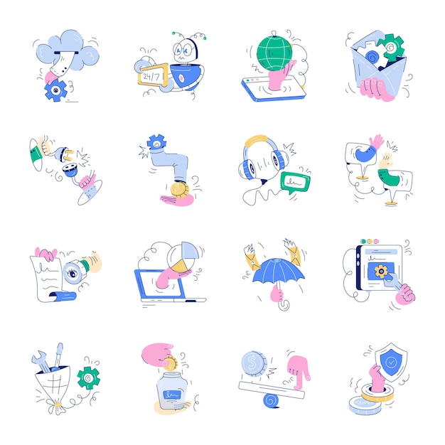 Ilustraciones dibujadas a mano de las operaciones comerciales