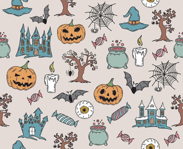 Ilustraciones dibujadas a mano de símbolos de halloween