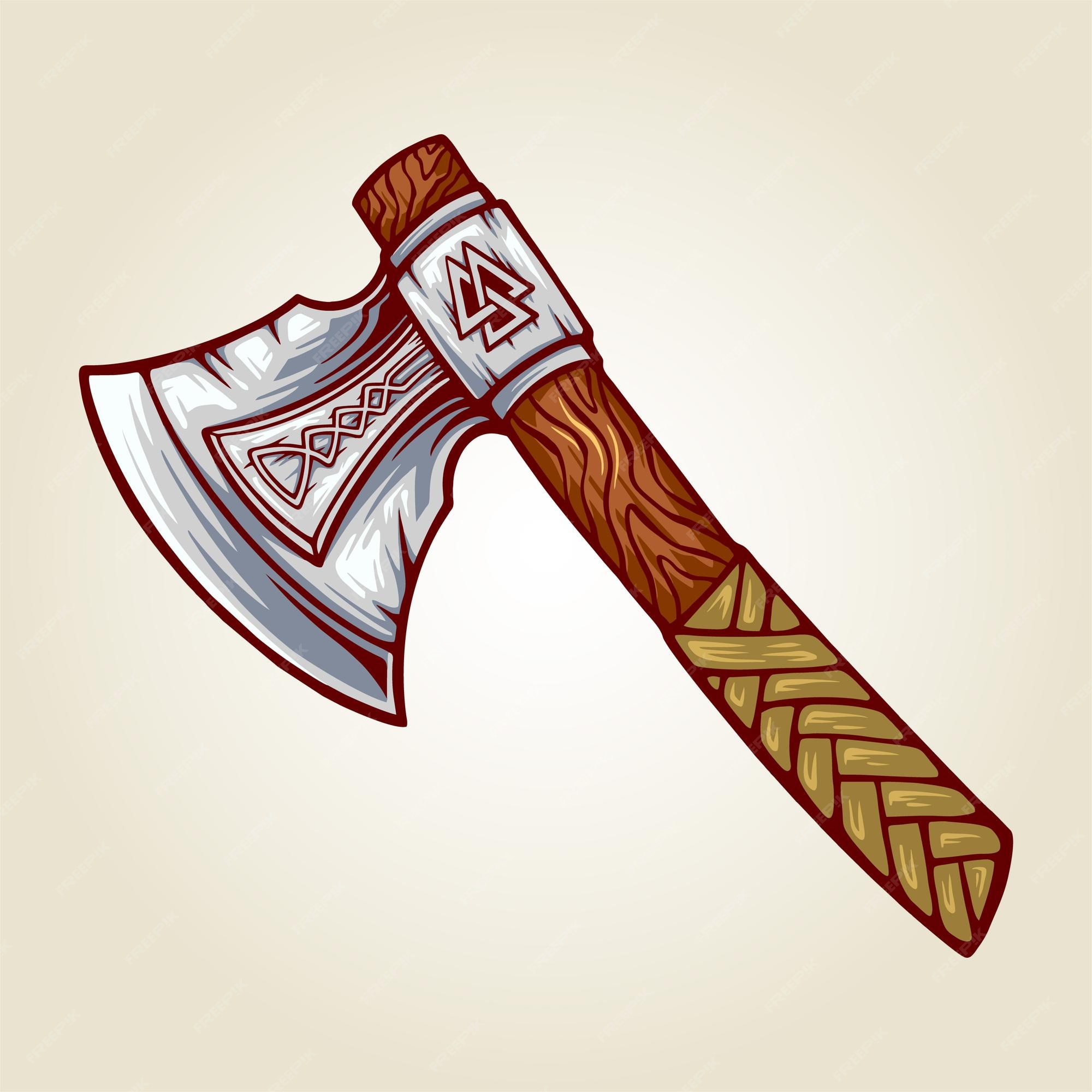 Ilustraciones de dibujos animados de armas de hacha de batalla vikinga |  Vector Premium