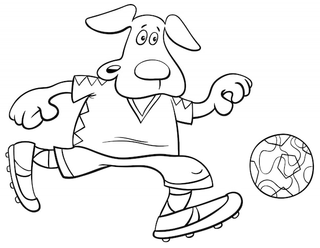 Ilustraciones de dibujos animados en blanco y negro de fútbol de perros