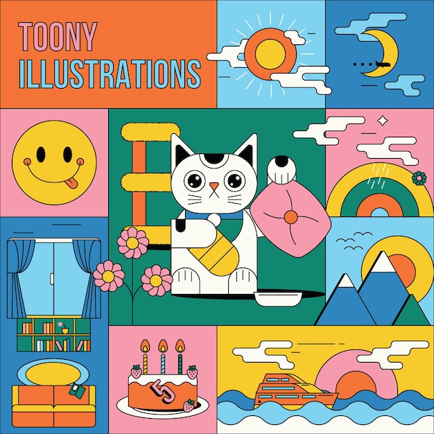 ilustraciones de dibujos animados estilo popart viejo gato de dibuios animados aficionado