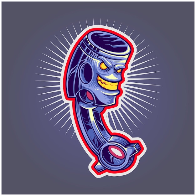 Ilustraciones de dibujos animados del logotipo de la varilla del pistón caliente del motor enojado