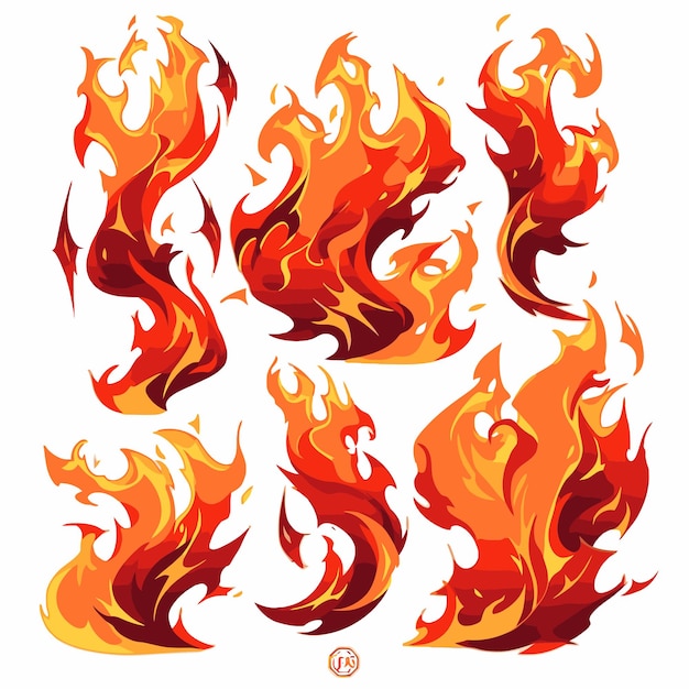 Ilustraciones dinámicas de llamas para diseños modernos y camisetas Elementos de fuego de diseño plano en C vibrante