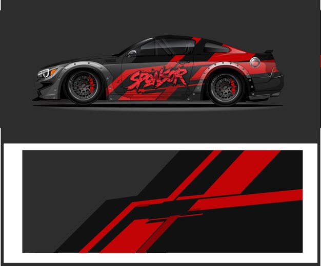 Ilustraciones de diseño de envoltura de automóviles de carreras Vector de diseño de envolvimiento de automóviles