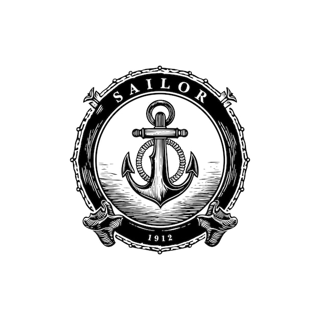 Ilustraciones de diseños de logotipos náuticos y marinos.