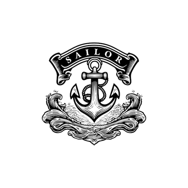 Ilustraciones de diseños de logotipos náuticos y marinos.