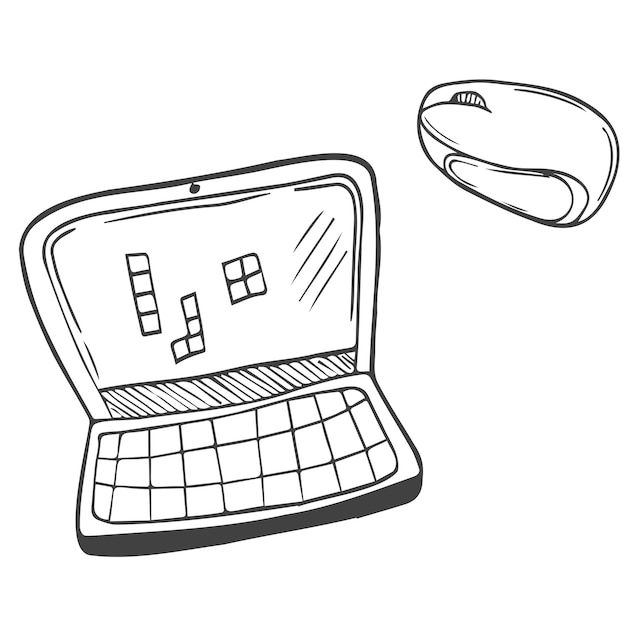 Ilustraciones de Doodle de diferentes dispositivos portátiles, teléfonos inteligentes, tabletas y otras imágenes vectoriales