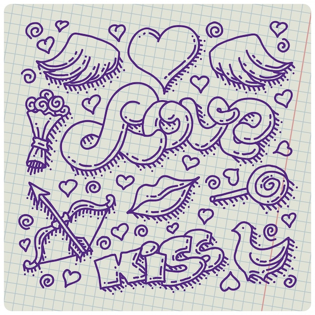 Ilustraciones de doodle de tema de amor