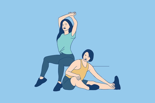 Ilustraciones de dos hermosas chicas jóvenes entrenando