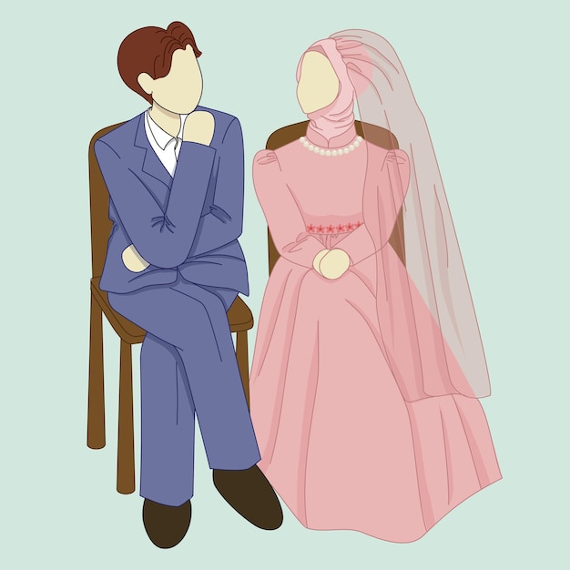 Ilustraciones dulces y elegantes de pareja para el diseño de elementos de invitaciones de boda