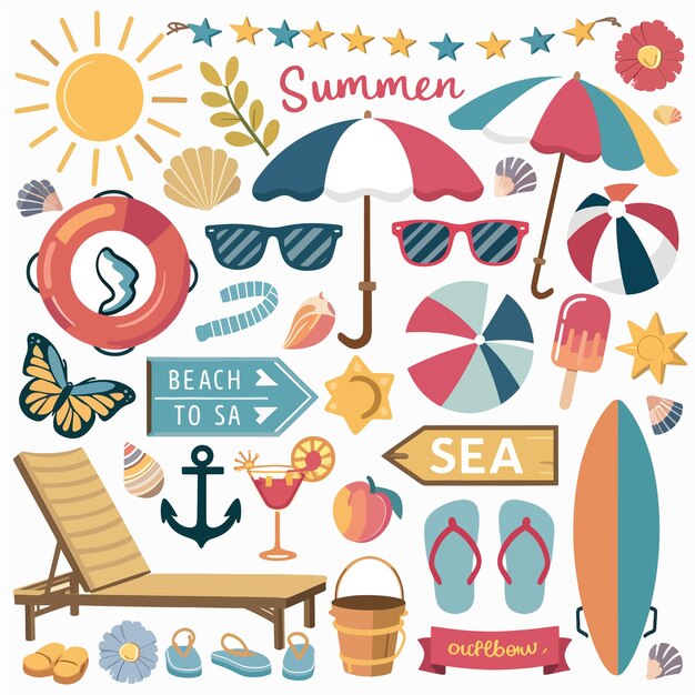 ilustraciones de elementos de verano